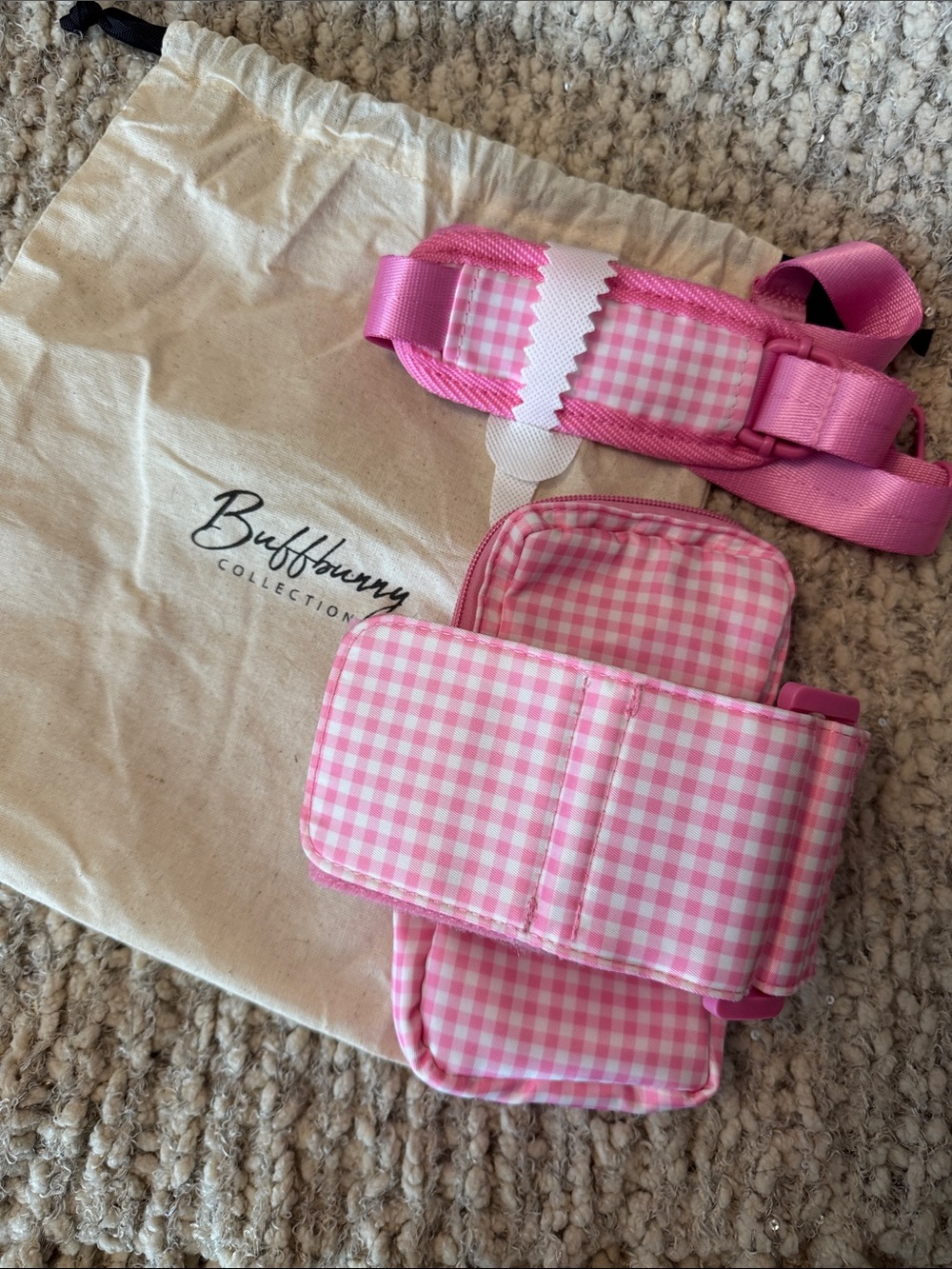 BuffBunny Pink Gingham Water Bottle Bag/Organizer/Sleeve - Picture 2 of 8